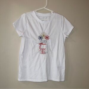 $5 Add On C Monogram White Tee with Embroidered Fireworks Design